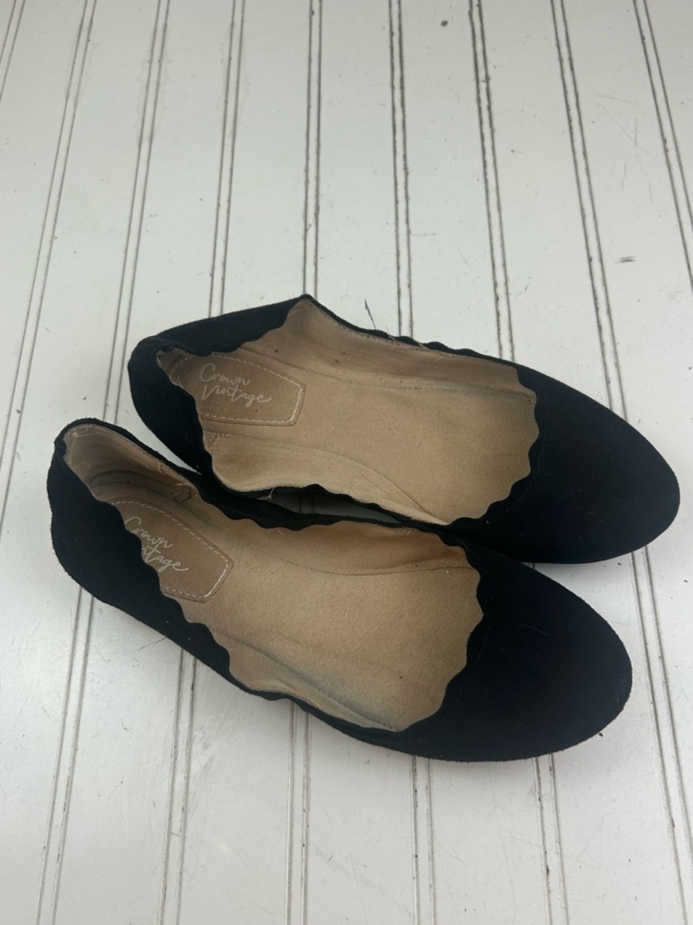 Crown Vintage Classic Black Suede Work Office Flats Women’s Size 8.5 - Picture 2 of 9